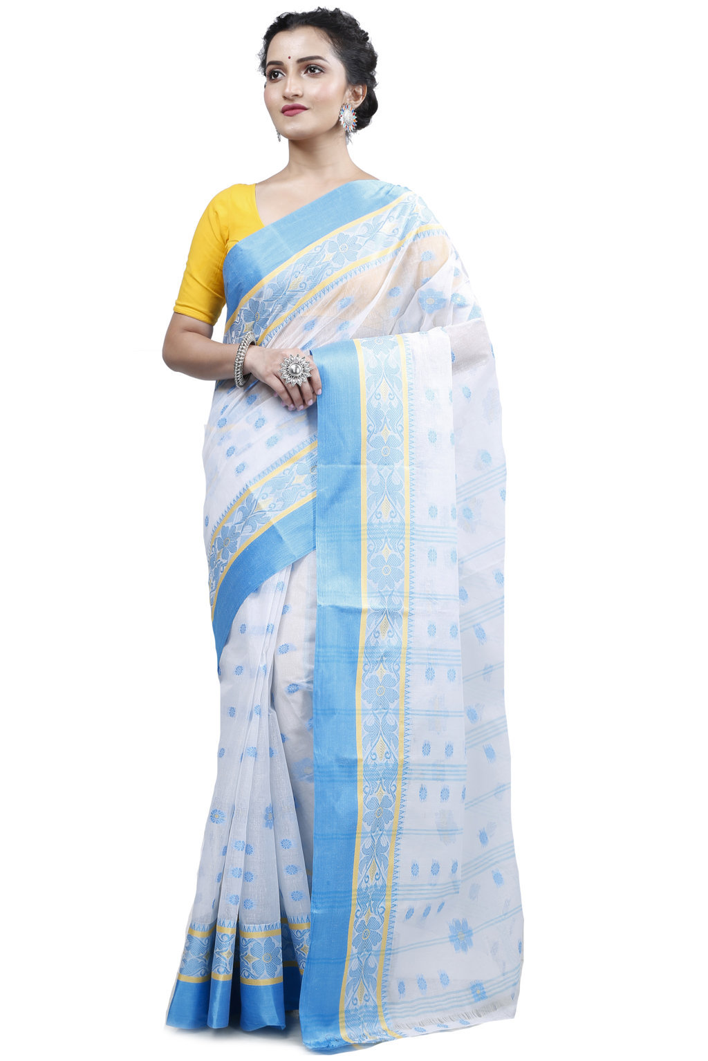 Sky Blue Pure Cotton BolLata_Tant Tant Saree (199)